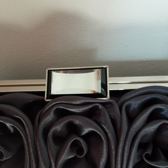 Laura Purple Gray Satin  Clutch with Rosette Accents - Picture 4 of 6